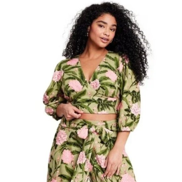 NEW with tags Agua Bendita x Target Women's Peony Print Tie Wrap Top - L - Picture 1 of 7